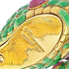 David Webb DAVID WEBB 18K YELLOW GOLD 1960S DOUBLE HEADED SERPENT GREEN ENAMEL BRACELET - 2345931