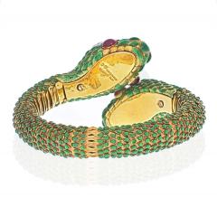 David Webb DAVID WEBB 18K YELLOW GOLD 1960S DOUBLE HEADED SERPENT GREEN ENAMEL BRACELET - 2345932