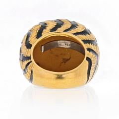 David Webb DAVID WEBB 18K YELLOW GOLD 1970S TIGER STRIPE BLACK ENAMEL DOME RING - 2294091