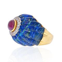 David Webb DAVID WEBB 18K YELLOW GOLD AZURE MALACHITE RUBY DIAMOND RING - 2039435