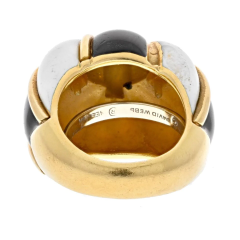 David Webb DAVID WEBB 18K YELLOW GOLD BLACK AND WHITE ENAMEL BOMBE RING - 2765418