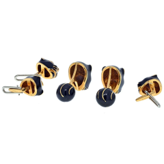 David Webb DAVID WEBB 18K YELLOW GOLD BLACK ENAMEL AND DIAMOND STUD AND CUFFLINKS SET - 2713310