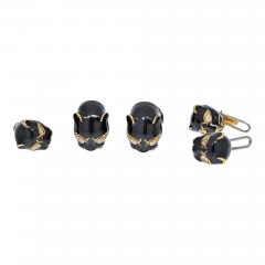 David Webb DAVID WEBB 18K YELLOW GOLD BLACK ENAMEL AND DIAMOND STUD AND CUFFLINKS SET - 2720128