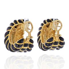 David Webb DAVID WEBB 18K YELLOW GOLD BLACK ENAMEL FLUTED SHRIMP EARRINGS - 2029534