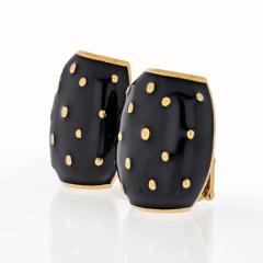 David Webb DAVID WEBB 18K YELLOW GOLD BLACK ENAMEL GOLD SPOTTED EARRINGS - 1796930