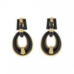 David Webb DAVID WEBB 18K YELLOW GOLD BLACK ENAMEL VINTAGE DOOR KNOCKERS EARRINGS - 2571264