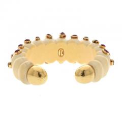 David Webb DAVID WEBB 18K YELLOW GOLD CABOCHON CUT RUBY AND FLUTED BONE CUFF BRACELET - 3113393