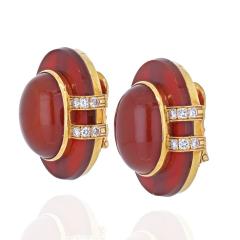 David Webb DAVID WEBB 18K YELLOW GOLD CARNELIAN AND DIAMOND BOMBE EARRINGS - 2894507