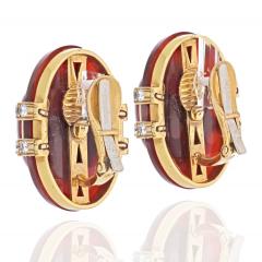 David Webb DAVID WEBB 18K YELLOW GOLD CARNELIAN AND DIAMOND BOMBE EARRINGS - 2894508