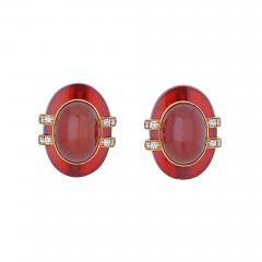 David Webb DAVID WEBB 18K YELLOW GOLD CARNELIAN AND DIAMOND BOMBE EARRINGS - 2895871