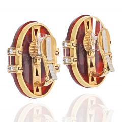 David Webb DAVID WEBB 18K YELLOW GOLD CARNELIAN AND DIAMOND CLIP EARRINGS - 2048814