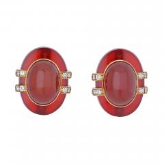 David Webb DAVID WEBB 18K YELLOW GOLD CARNELIAN AND DIAMOND CLIP EARRINGS - 2049840