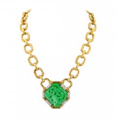 David Webb DAVID WEBB 18K YELLOW GOLD CARVED JADE LINK CHAIN NECKLACE - 2939901