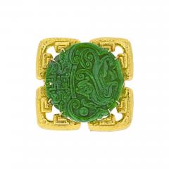 David Webb DAVID WEBB 18K YELLOW GOLD CARVED JADE PENDANT AND A BROOCH - 2838340