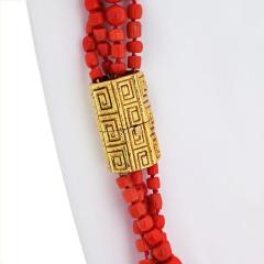 David Webb DAVID WEBB 18K YELLOW GOLD CORAL AND WHITE ENAMEL MULTI STRAND NECKLACE - 1786309