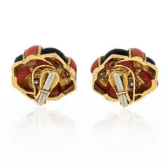 David Webb DAVID WEBB 18K YELLOW GOLD CORAL BLACK ENAMEL AND DIAMOND BOMBE EARRINGS - 2294018