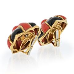 David Webb DAVID WEBB 18K YELLOW GOLD CORAL BLACK ENAMEL AND DIAMOND BOMBE EARRINGS - 2294020