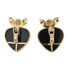 David Webb DAVID WEBB 18K YELLOW GOLD CUPID BLACK ENAMEL DIAMOND STUDED HEART CLIP EARRINGS - 3321640