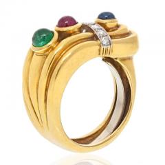 David Webb DAVID WEBB 18K YELLOW GOLD DIAMOND SAPPHIRE RUBY AND EMERALD BUCKLE RING - 2902690