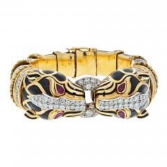 David Webb DAVID WEBB 18K YELLOW GOLD DOUBLE HEAD PANTHERES IN BLACK ENAMEL BRACELET - 2495362