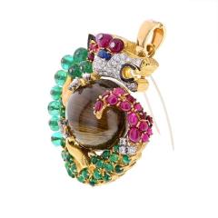 David Webb DAVID WEBB 18K YELLOW GOLD DRAGON CATS EYE PENDANT NECKLACE - 2281883