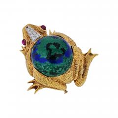 David Webb DAVID WEBB 18K YELLOW GOLD FROG WITH AZURITE MALACHITE DIAMONDS RUBY BROOCH - 1798603