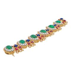 David Webb DAVID WEBB 18K YELLOW GOLD GREEN EMERALD CABOCHON RUBY AND DIAMOND BRACELET - 2589473