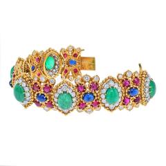 David Webb DAVID WEBB 18K YELLOW GOLD GREEN EMERALD CABOCHON RUBY AND DIAMOND BRACELET - 2589475