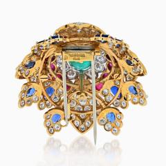 David Webb DAVID WEBB 18K YELLOW GOLD HERALDIC GREEN EMERALD RUBY AND DIAMOND BROOCH - 2589479