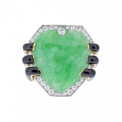 David Webb DAVID WEBB 18K YELLOW GOLD JADE DIAMOND BLACK ENAMEL STATEMENT RING - 1942265