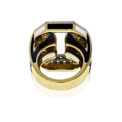 David Webb DAVID WEBB 18K YELLOW GOLD LARGE CHEVRON WHITE AND BLACK ENAMEL RING - 1902649