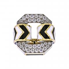 David Webb DAVID WEBB 18K YELLOW GOLD LARGE CHEVRON WHITE AND BLACK ENAMEL RING - 1904934