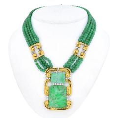 David Webb DAVID WEBB 18K YELLOW GOLD MULTI STRAND JADE MEDALLION AND DIAMOND NECKLACE - 2553999