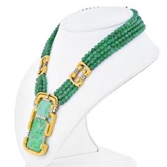 David Webb DAVID WEBB 18K YELLOW GOLD MULTI STRAND JADE MEDALLION AND DIAMOND NECKLACE - 2554036