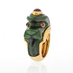 David Webb DAVID WEBB 18K YELLOW GOLD NEPHRITE RUBY LION RING - 2235984
