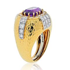 David Webb DAVID WEBB 18K YELLOW GOLD OVAL AMETHYST AND DIAMOND HAMMERED FINISH RING - 2569901