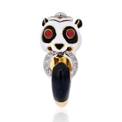 David Webb DAVID WEBB 18K YELLOW GOLD PANDA WHITE BLACK ENAMEL RUBY DIAMOND RING - 1818454