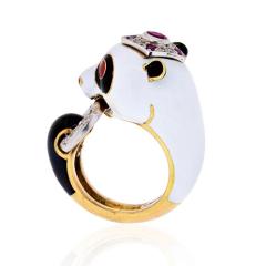 David Webb DAVID WEBB 18K YELLOW GOLD PANDA WHITE BLACK ENAMEL RUBY DIAMOND RING - 1818456