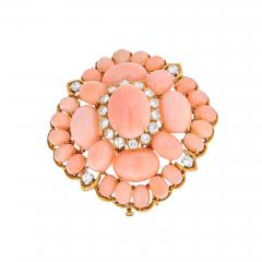 David Webb DAVID WEBB 18K YELLOW GOLD PINK CORAL CLUSTER AND DIAMOND BROOCH - 2392904