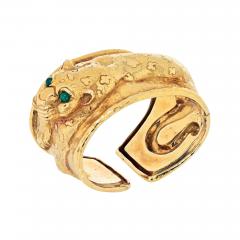 David Webb DAVID WEBB 18K YELLOW GOLD REPOUSEE LEOPARD WITH GREEN EMERALD EYES BRACELET - 3430314