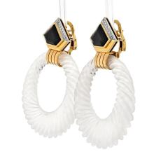 David Webb DAVID WEBB 18K YELLOW GOLD ROCK CRYSTAL HOOP EARRINGS - 2554024