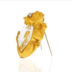 David Webb DAVID WEBB 18K YELLOW GOLD ROCK CRYSTAL LION BROOCH PENDANT - 1809413