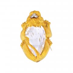 David Webb DAVID WEBB 18K YELLOW GOLD ROCK CRYSTAL LION BROOCH PENDANT - 1810639