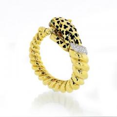 David Webb DAVID WEBB 18K YELLOW GOLD SPOTTED LEOPARD DIAMOND BANGLE BRACELET - 1977170