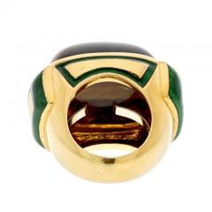 David Webb DAVID WEBB 18K YELLOW GOLD TIGER EYE HIGH POLISHED GREEN ENAMEL COCKTAIL RING - 3113440