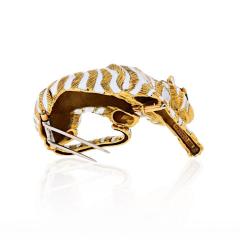 David Webb DAVID WEBB 18K YELLOW GOLD TIGER IN WHITE ENAMAEL EMERALD EYES BROOCH - 1767627