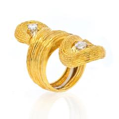 David Webb DAVID WEBB 18K YELLOW GOLD TWO PEAR CUT DIAMOND BY PASS RING - 2270250