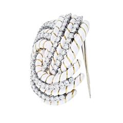David Webb DAVID WEBB 18K YELLOW GOLD WHITE ENAMEL AND 8 00CTTW DIAMOND KNOT BROOCH - 2473608