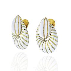 David Webb DAVID WEBB 18K YELLOW GOLD WHITE ENAMEL DOOR KNOCKERS EARRINGS - 1902642