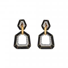 David Webb DAVID WEBB BLACK ENAMEL AND DIAMOND BAMBOO DOOR KNOCKER EARRINGS - 2662710